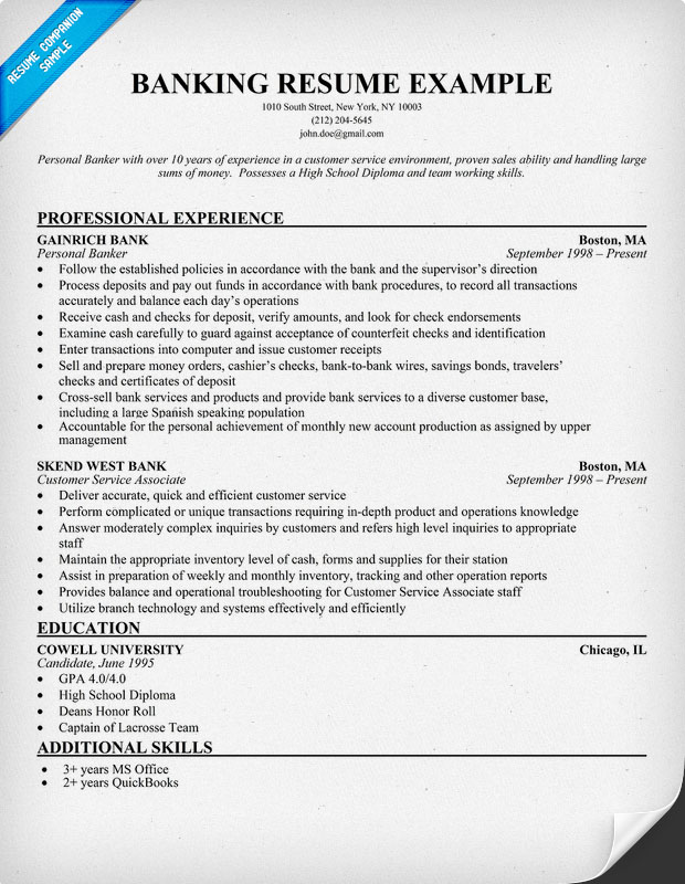 banking resume example