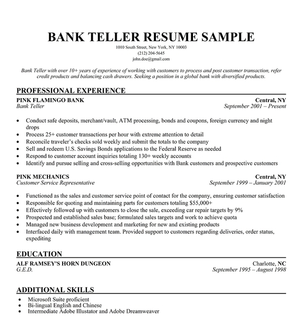 Cover letter bank teller examples