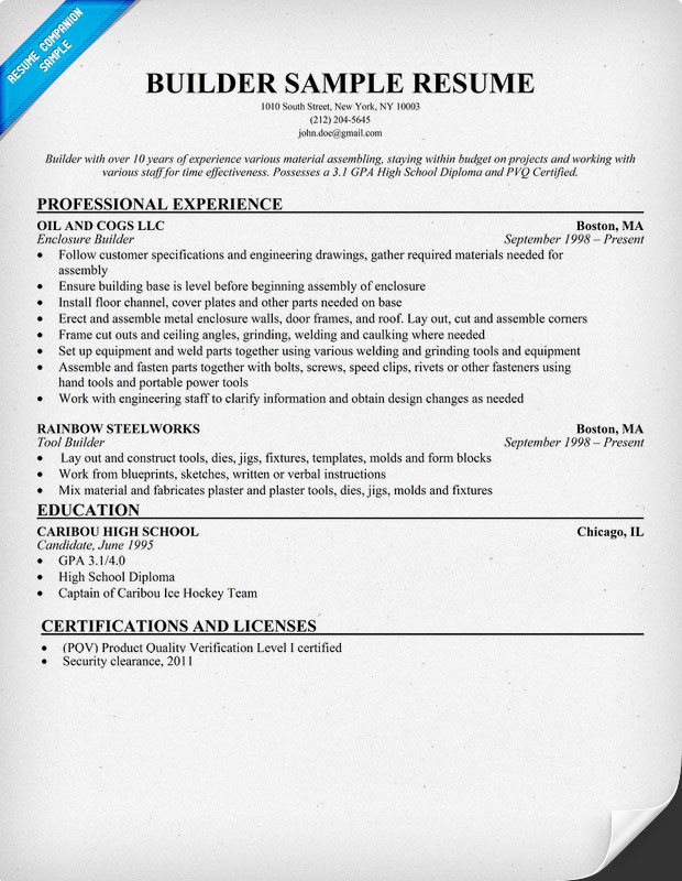 BUILDER RESUME TEMPLATE