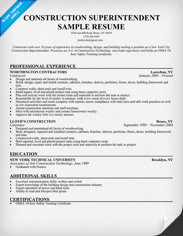 Building construction sample resume