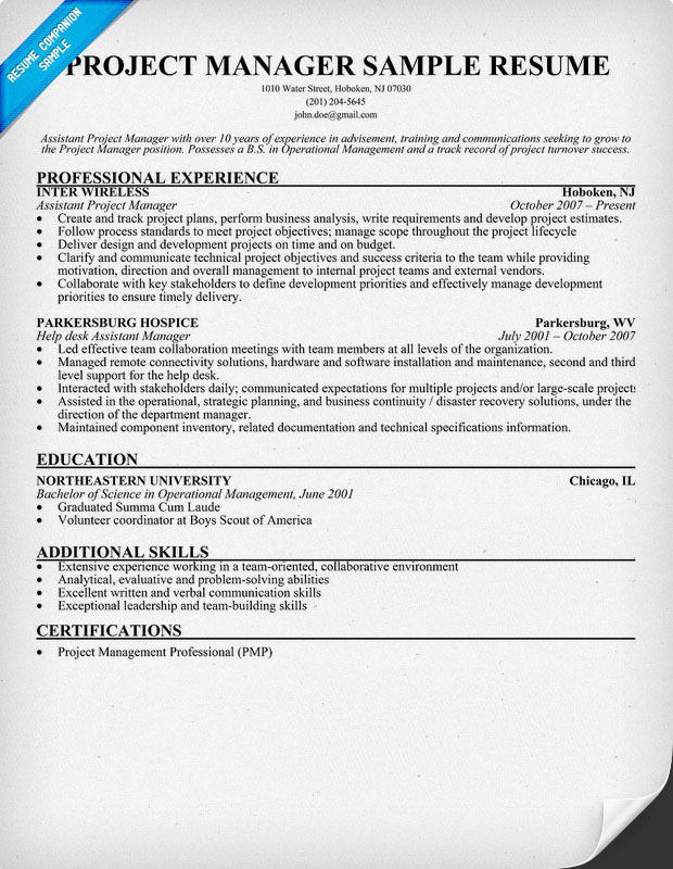 Sample resume as project manager