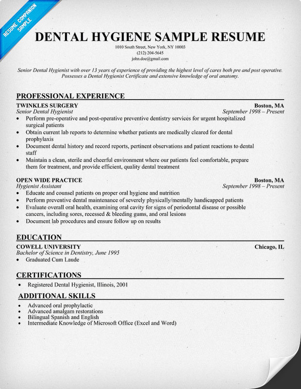 Resume Format Resume Examples Dental Hygienist