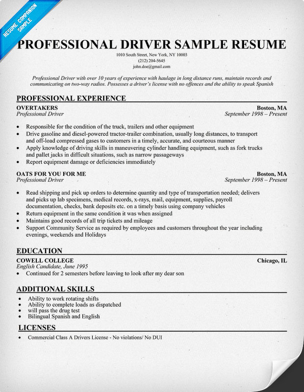 IV. Driver Resume Samples