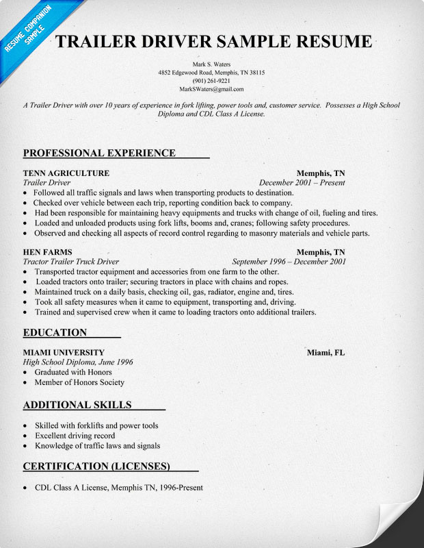 Truck Driver Resume Template