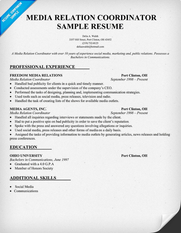 media relation coordinator resume