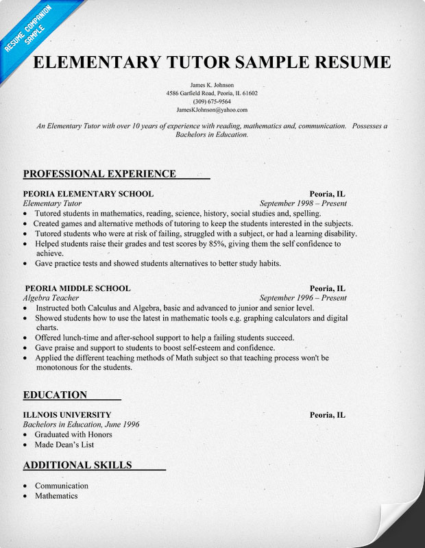 English tutor resume example