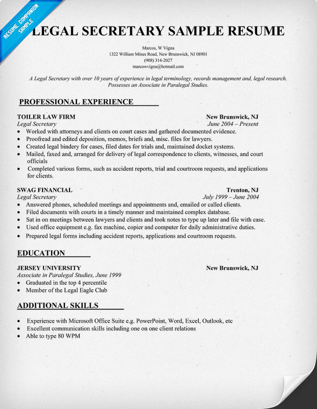 Legal secretary description for resume