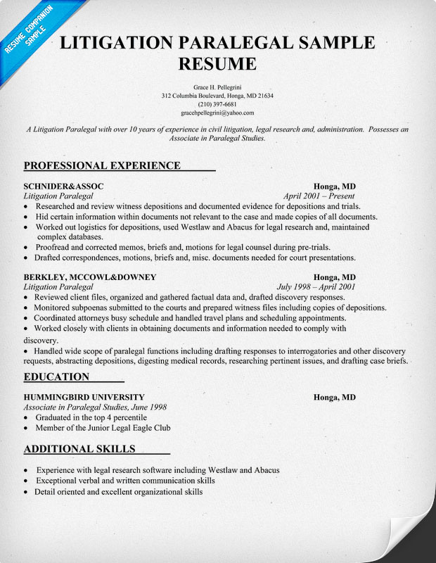 paralegal resume sample