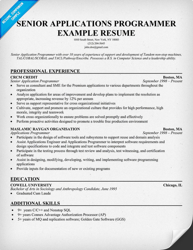 Cobol programmer resume examples