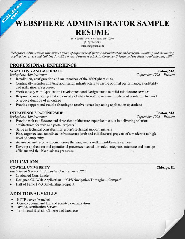 java web sphere developer resume