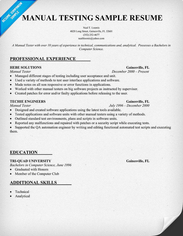 Sample Resume Manual Testing Sample Resume