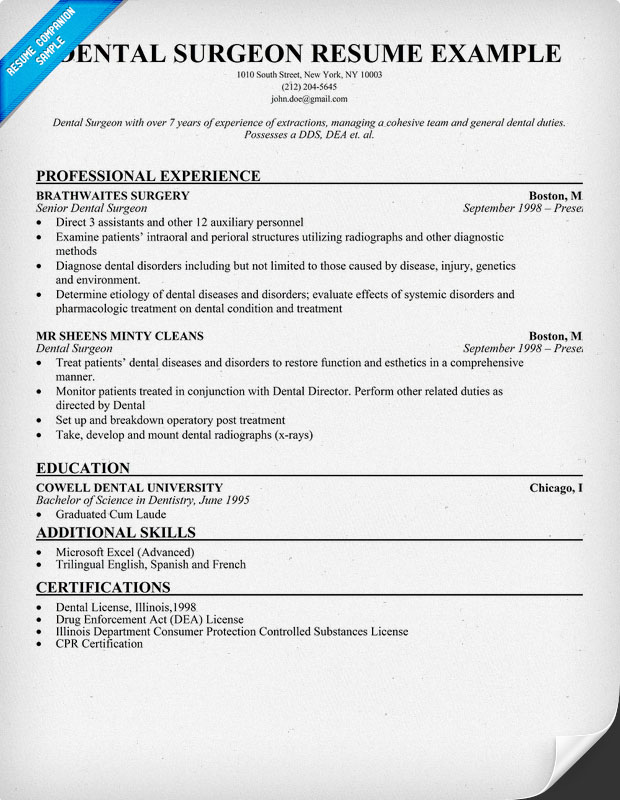 Dentist resume sample india