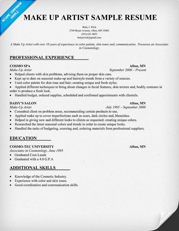 Make Up Artist Resume Sample