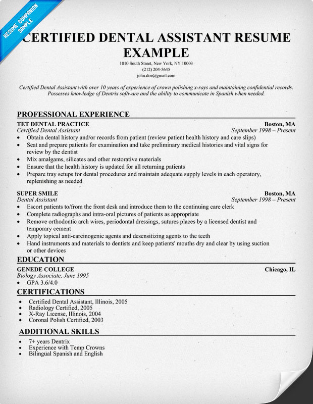 Dental Resume Examples & Writing Tips | Resume Companion