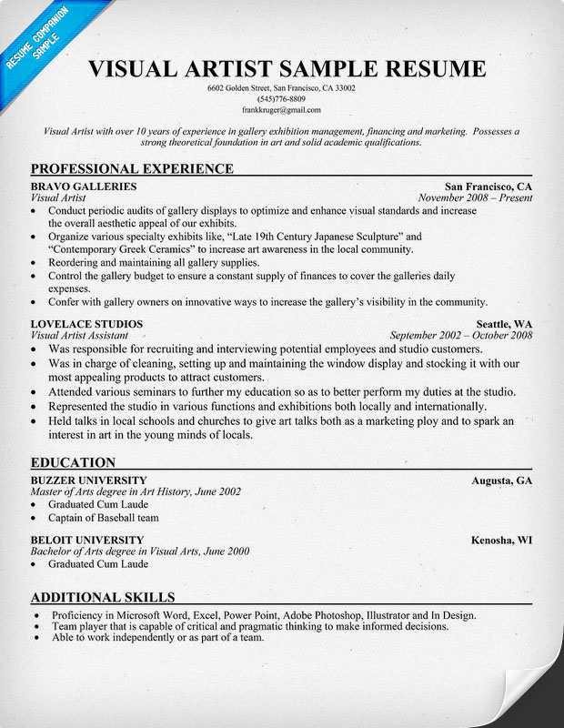 Resume template for fine arts