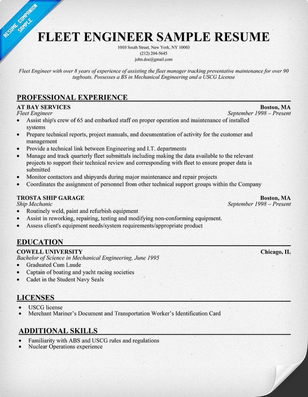 fleet engineer resume