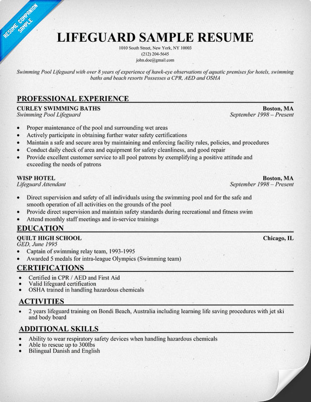 Lifeguard Resume Sample & Writing Tips | Resume Companion