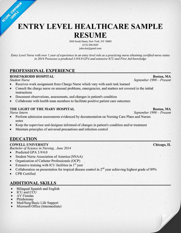 Free health care resume sample