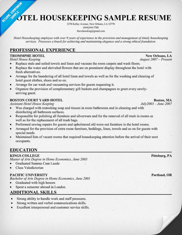 House Cleaning: Professional Example House Cleaning Resume