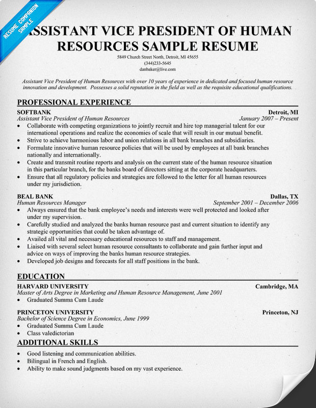 Sample Cover Letter: Sample Resume Vp Human Resources Sample Cover Letter: Sample Resume Vp Human Resources