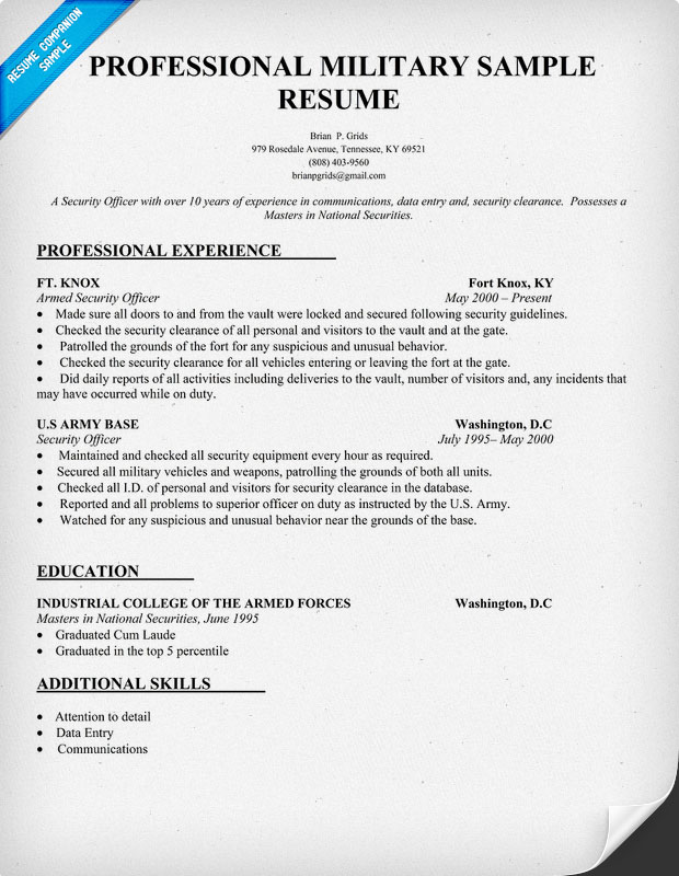 Example Military Resume Template