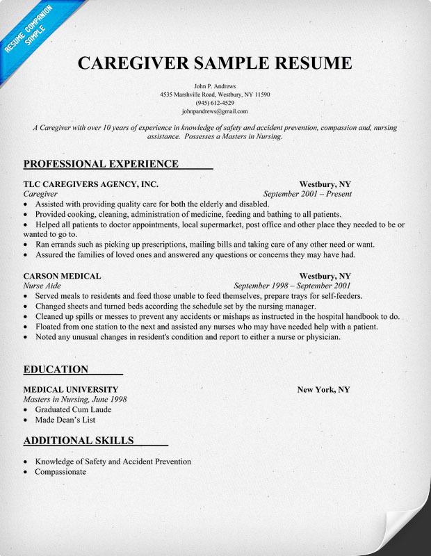 Resume Caregiver Canada Caregiver Resume Examples - caregiver resume template