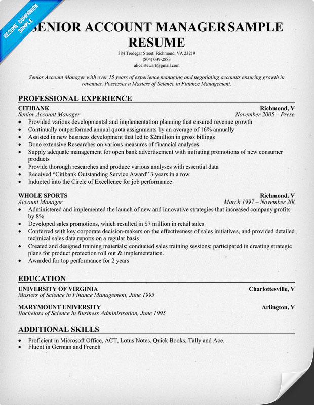 Senior manager resume template