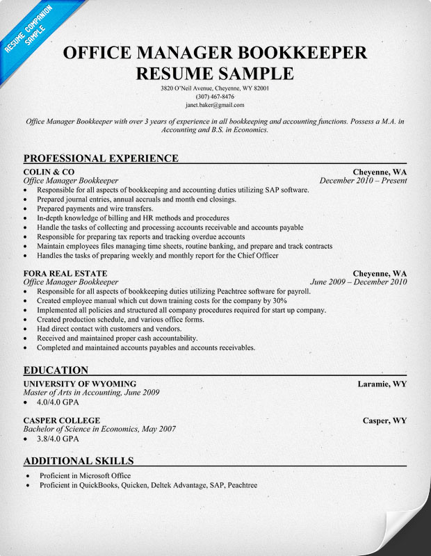 Resume for office managers