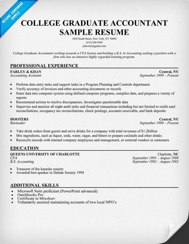 College Graduate Accountant Resume Samples