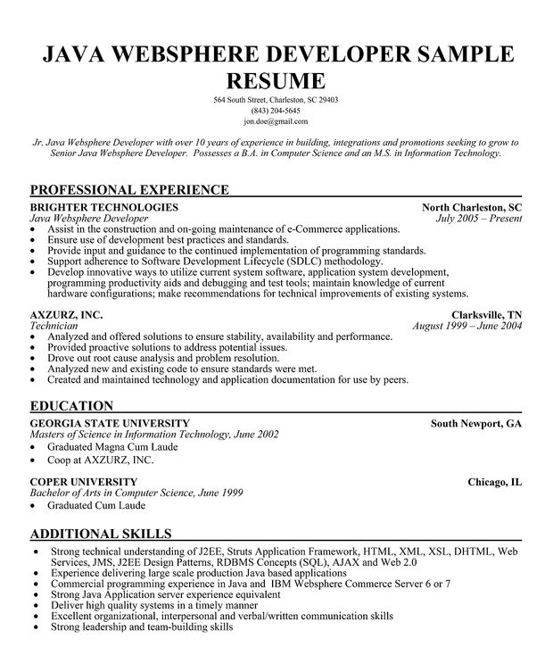 Java software developer resume