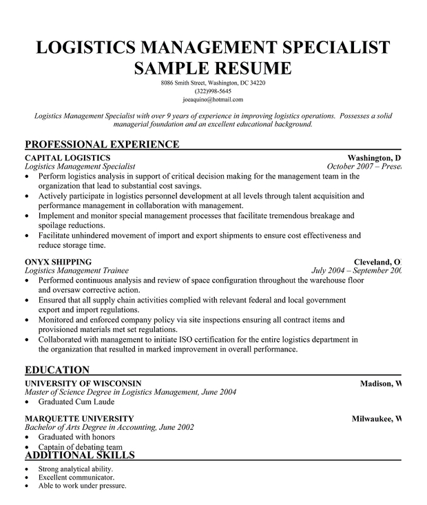 IV. Logistics and Warehouse Resume Samples