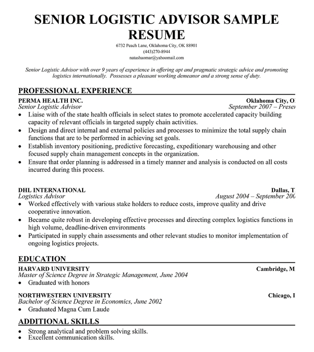 logistic resume samples