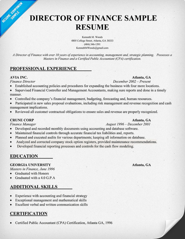 Director of Finance Resume Sample